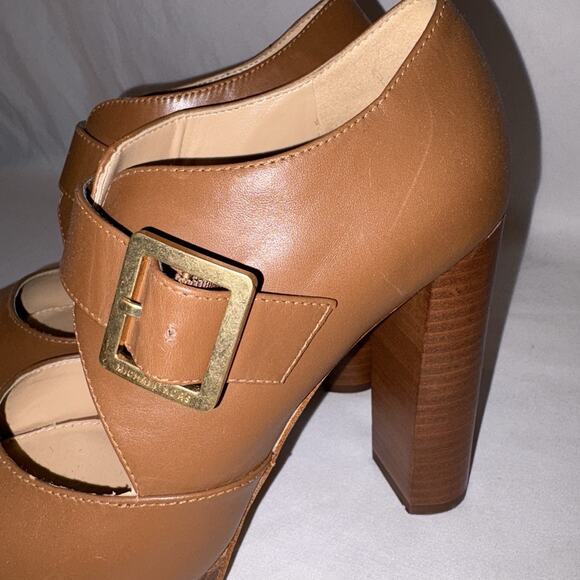 Michael Kors Eleni Block Heels Platform Peep Toe Brown Leather Women’s Size 6M - Picture 3 of 8